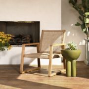 Outdoor Wicker Lounge Chair with Teak and Twisted Fiber Detail