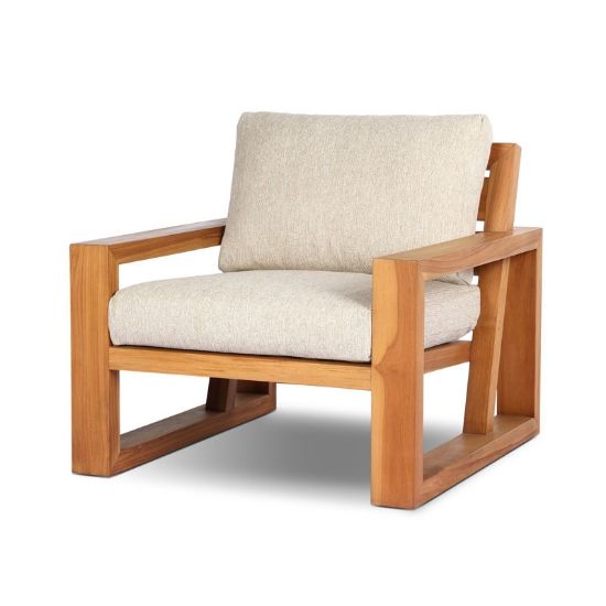 Minimalist Teak Outdoor Lounge Chair with Cushioned Seat