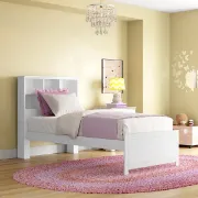 تفصيل سرير أبيض مزود بوحدة رفوف