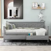 تفصيل سرير خشب صلب رمادي