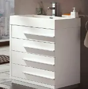 تفصيل منضدة حمام بيضاء بأدراج تخزين